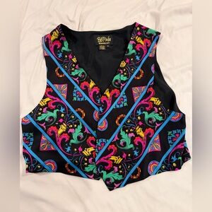 Bob Mackie Black Top vest with Vibrant Patterns